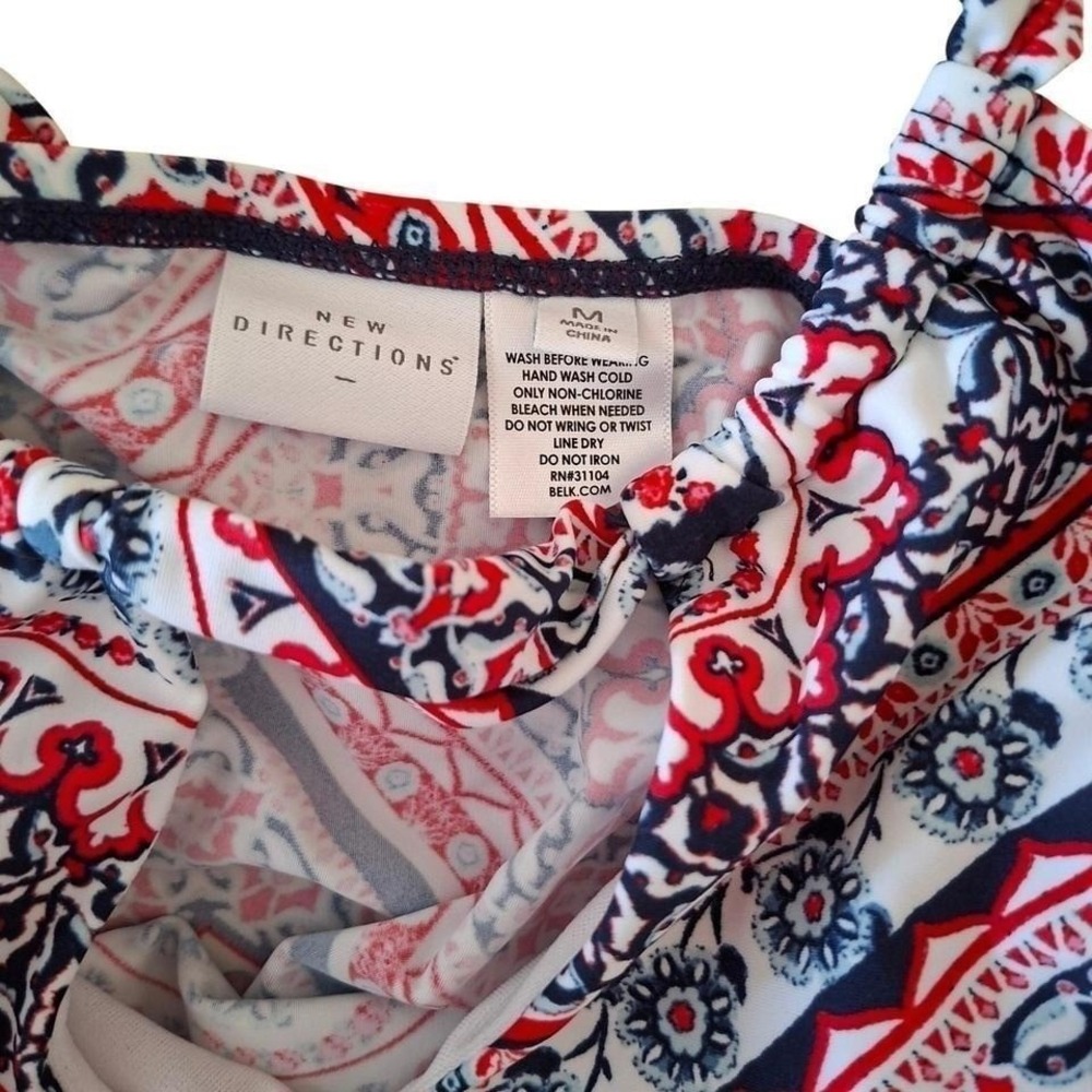 New Directions Swim Tankini M Red Blue Paisley Halter womens swimwear top medium - Picture 5 of 7